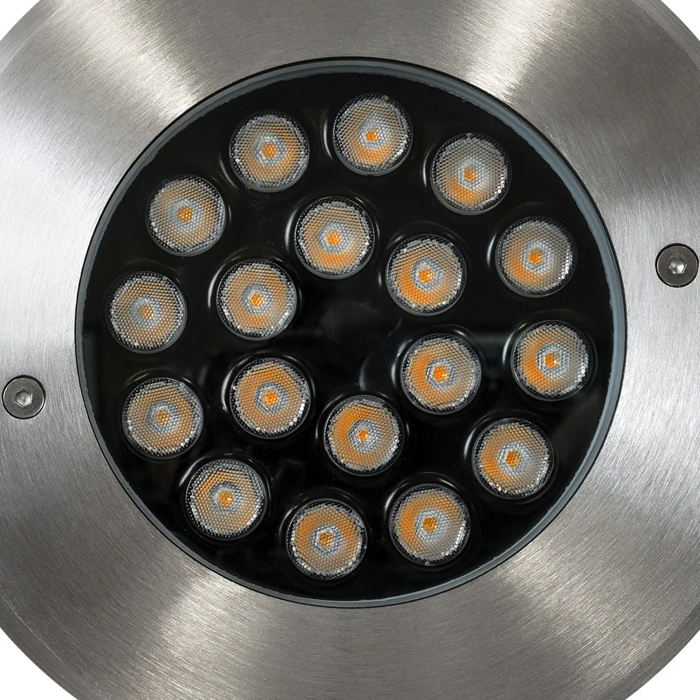 GloboStar UNDERGROUND-SINA 90571 Χωνευτό Φωτιστικό Σποτ Δαπέδου LED 18W 1620lm 15° DC 24V Αδιάβροχο IP68 Φ20 x Υ11cm Θερμό Λευκό 2700K - Ανοξείδωτο Ατσάλι - 3 Χρόνια Εγγύηση