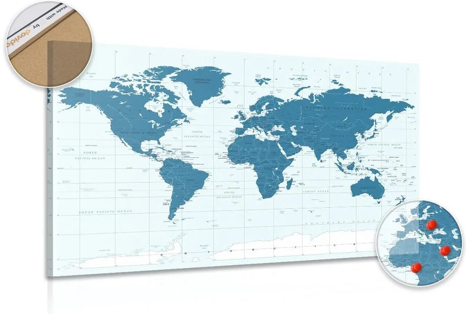 Εικόνα στο φελλό ενός πολιτικού χάρτη του κόσμου σε μπλε - 120x80  arrow