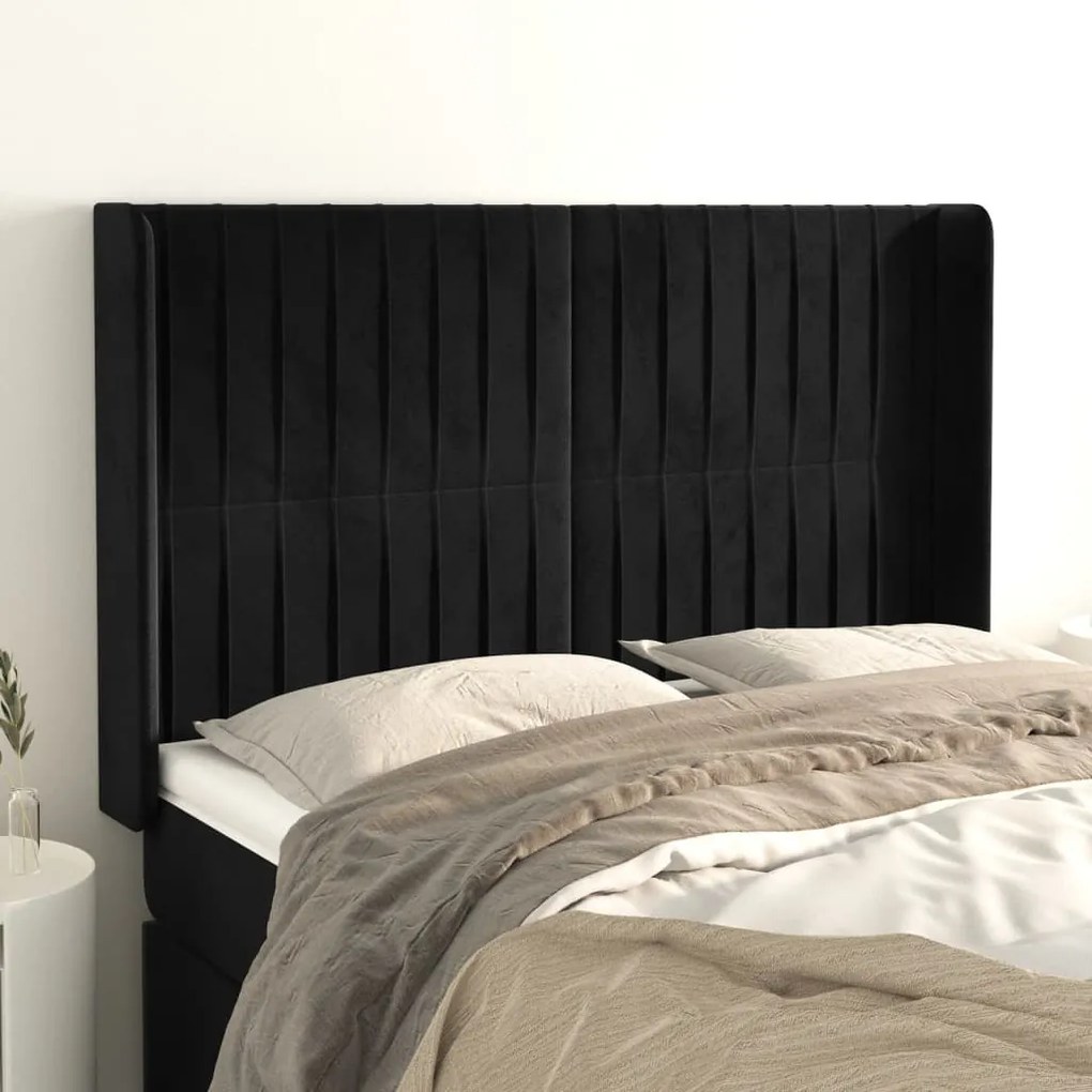 vidaXL Κεφαλάρι με Πτερύγια Μαύρο 147x16x118/128 εκ. Βελούδινο