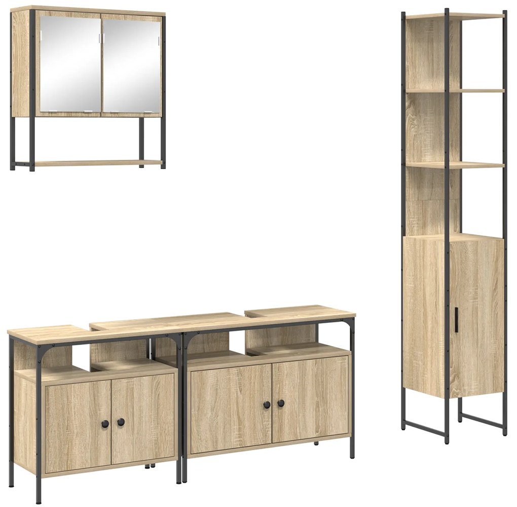 vidaXL Σετ Επίπλων Μπάνιου με ράφι Επιτοίχιο 4 pcs Sonoma Δρυς Μέγεθος: Μεσαίο