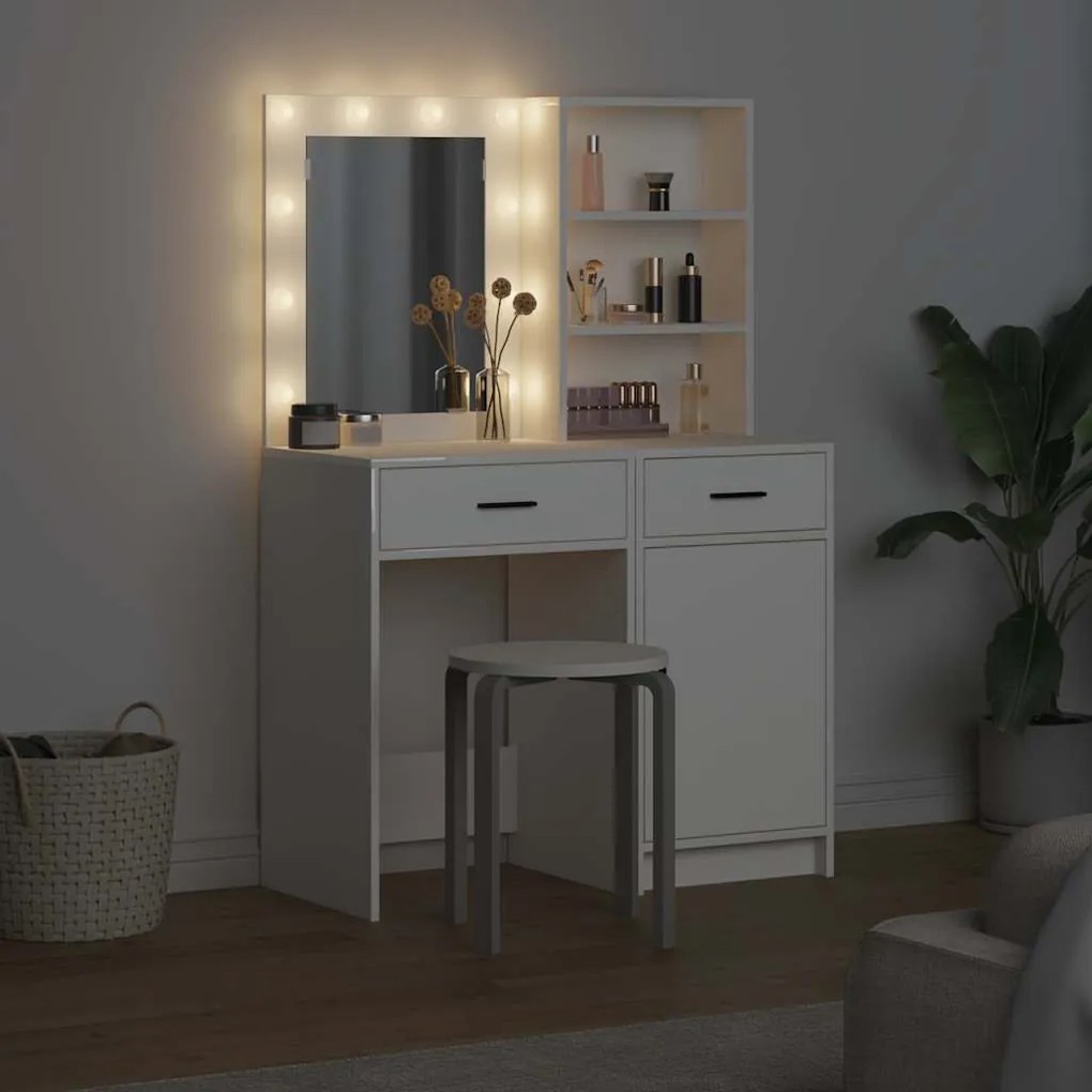 vidaXL Σετ Τραπεζιού Μακιγιάζ με συρτάρι 2 pcs Λευκό 50 x 41 x 135 εκ