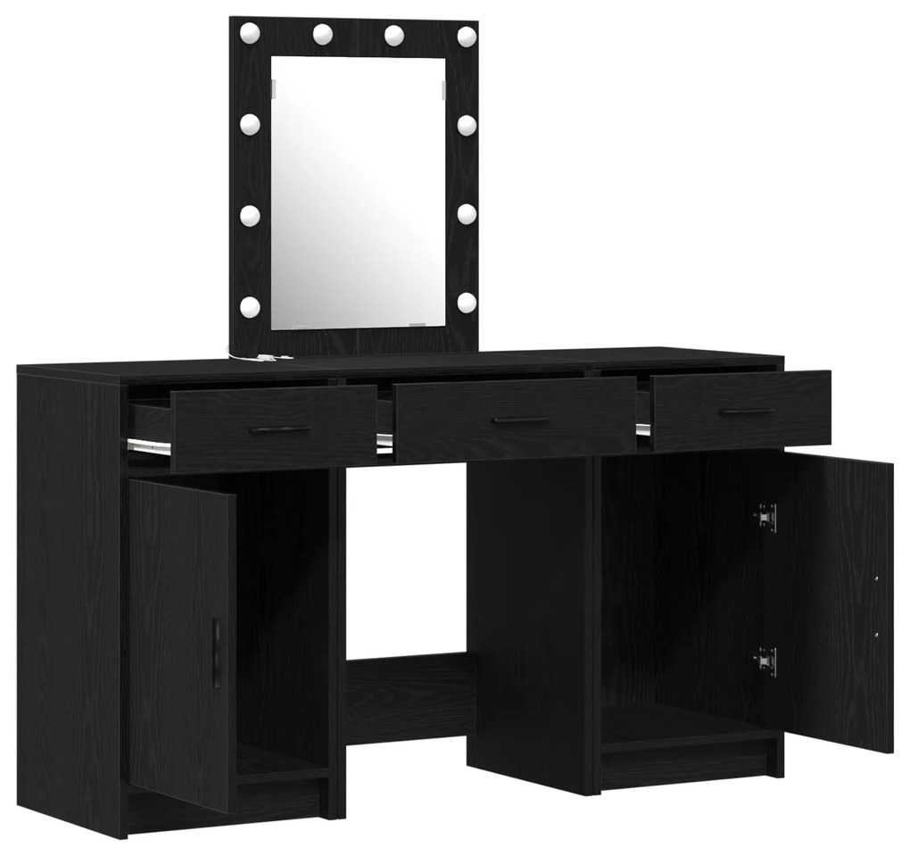 vidaXL Σετ Dressing Table 3 Τεμαχίων με LED Μαύρο Επεξεργασμένο Ξύλο