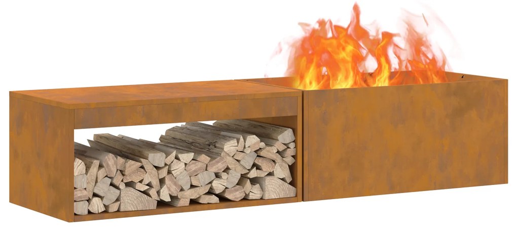 vidaXL Φούρνος με αποθήκευση ξύλων 160x45x35 εκ από weathering steel
