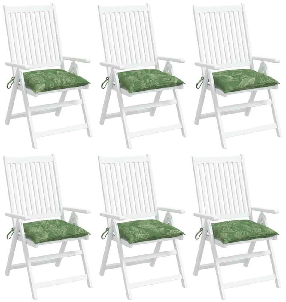 Μαξιλάρια Καρέκλας 6 τεμ. Σχέδιο Φύλλων 40x40x7 εκ. Υφασμάτινα - Πράσινο
