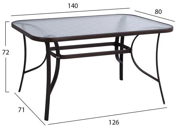 Τραπέζι BRUNO Μεταλλικό Καφέ με Γυάλινη Επιφάνεια 140x80x72Υ εκ. 140x80x72 εκ.
