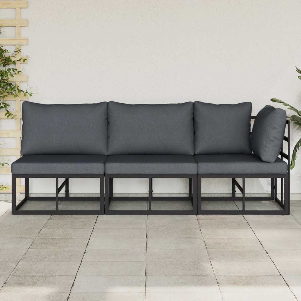 vidaXL Εξωτερικά Έπιπλα με μαξιλάρι με μαξιλάρι 3 pcs Μαύρο Αλουμίνιο