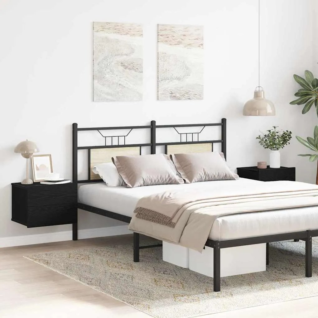 Κομοδίνο 2 pcs Μαύρη Οξυά 40 x 30 x 30 εκ Επεξεργασμένο ξύλο