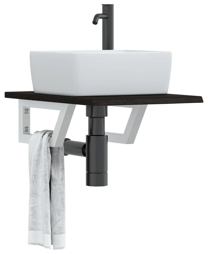 Ράφι Νιπτήρα Τοίχου από Ατσάλι / Μασίφ Ξύλο Δρυός