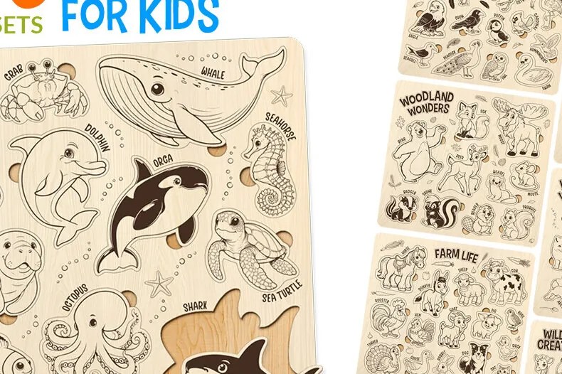 Σετ των 2 Intra απο ξύλο plywood 3mm-4mm πάχος – Σετ παζλ για παιδιά Αρχείο κοπής με λέιζερ Δίασταση  20x20 cm INTRAFABR-98526423