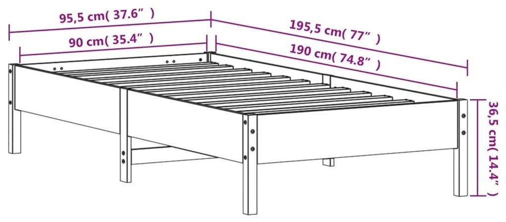 Σκελετός Κρεβατιού Χωρίς Στρώμα 90x190 εκ Μασίφ Ξύλο Πεύκου - Καφέ