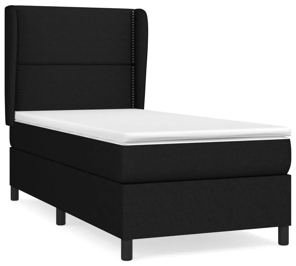 vidaXL Κρεβάτι Boxspring με Στρώμα Μαύρο 90x200 εκ. Υφασμάτινο