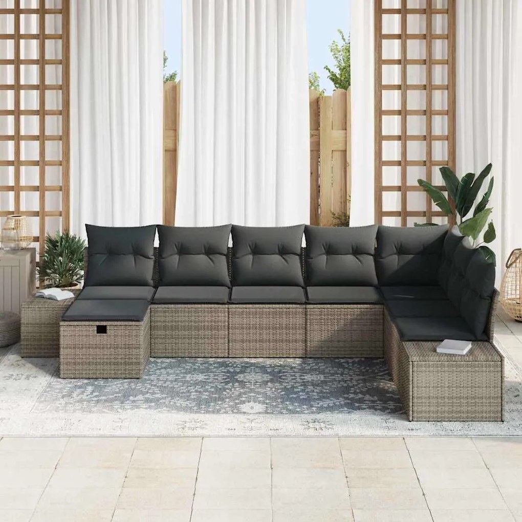 vidaXL Σετ Καναπέ Κήπου με μαξιλάρι 8 pcs Γκρι Πολυ ράταν