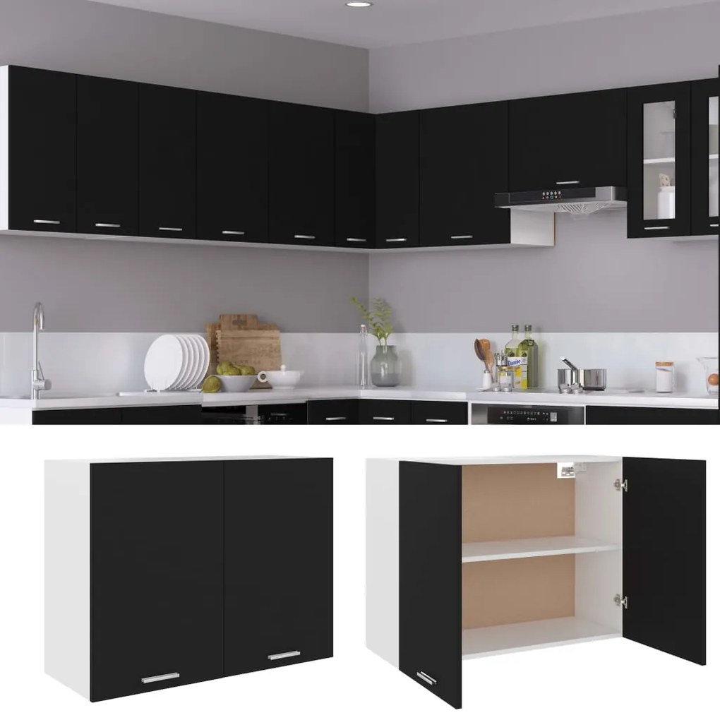 vidaXL Κρεμαστό Ντουλάπι "Lyon" Μαύρο 80x31x60 εκ. από Τεχνητό Ξύλο