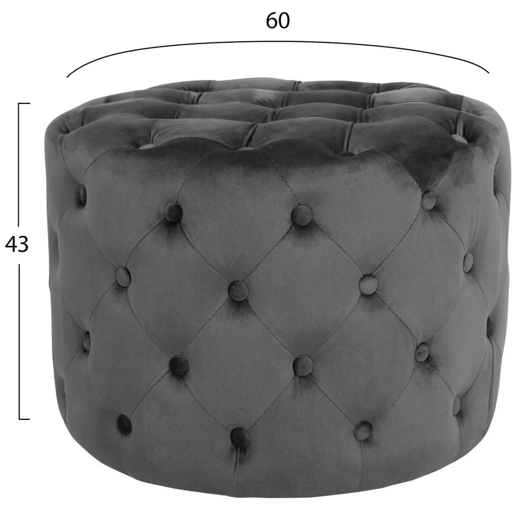 Σκαμπό KASSIE τύπου CHESTERFIELD Βελούδο Γκρί Φ60x43Υ εκ. 60x60x43 εκ.