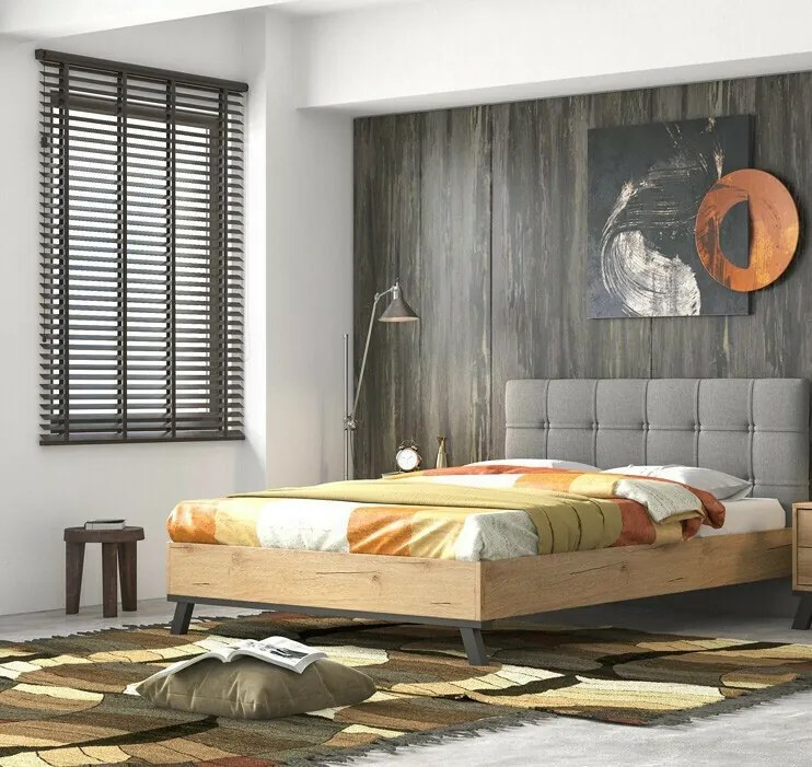 Κρεβάτι Υπέρδιπλο Επενδυμένο με Ύφασμα Ν75 Μελί για Στρώμα 150x200cm