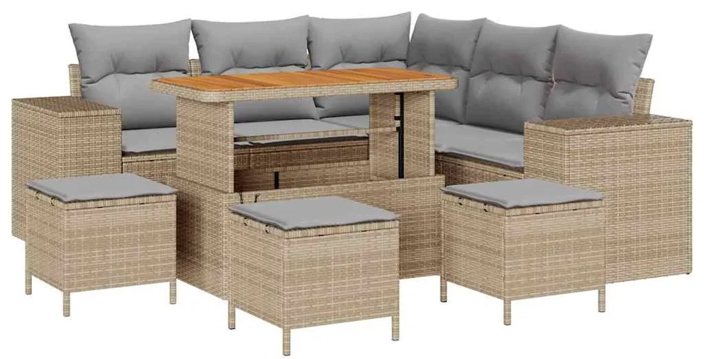vidaXL Σετ Καναπέ Κήπου 9 pcs Μπεζ, Ανοιχτό Γκρι 110 x 55 x 71 εκ