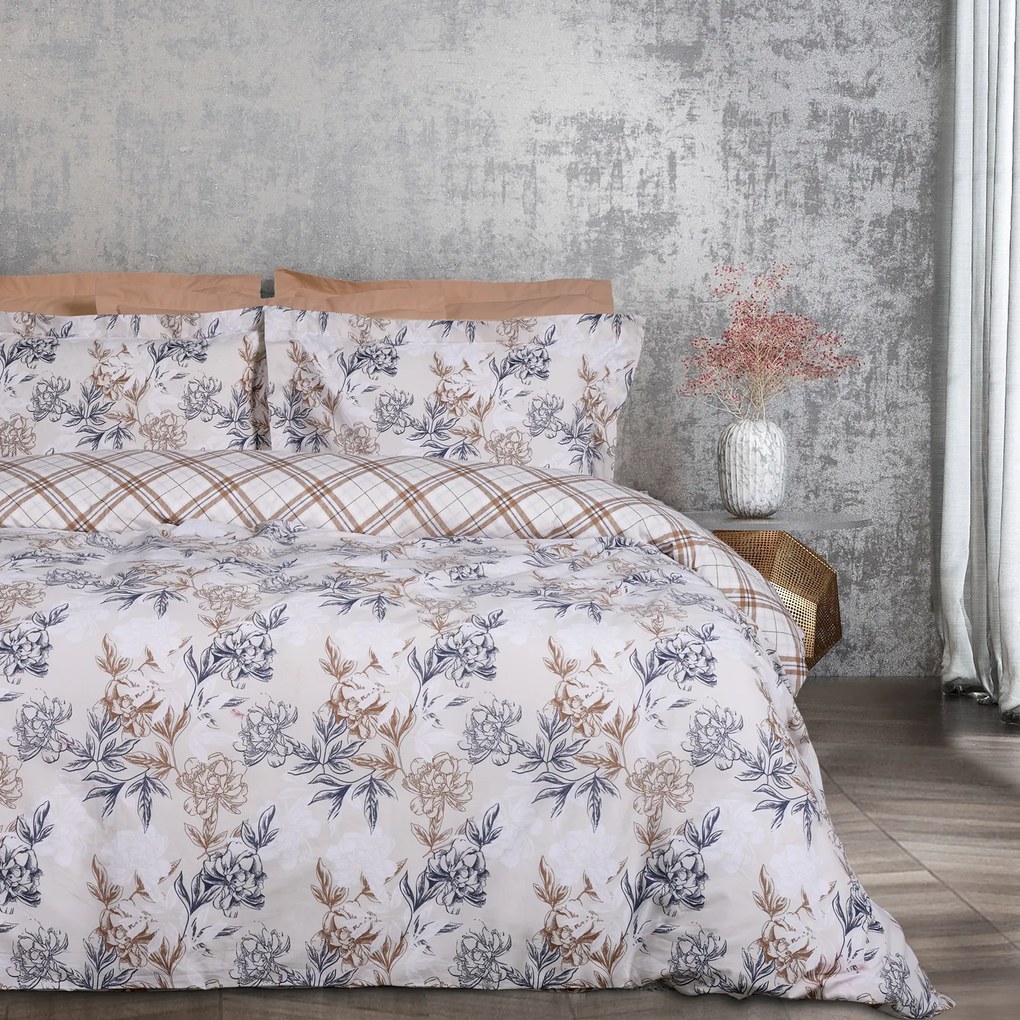 Σετ Παπλωματοθήκη Polycotton Υπέρδιπλη 220x240εκ. Casual 5422 Μπλε-Taupe Das Home