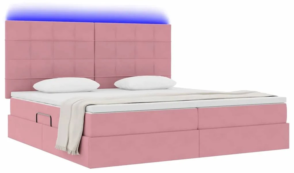vidaXL Κρεβάτι με αποθηκευτικό χώρο και LED Ροζ 200 x 200 cm Βελούδο