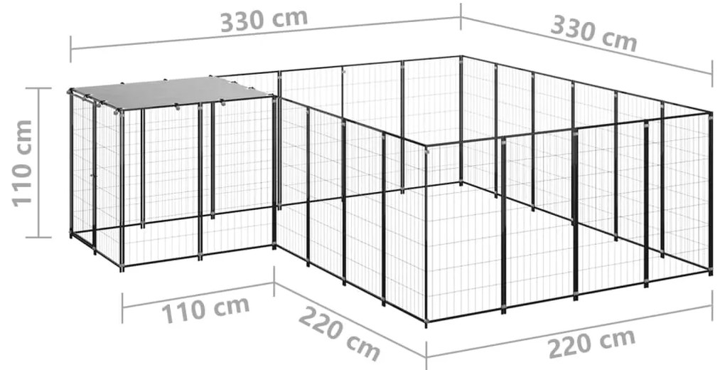 vidaXL Σπιτάκι Σκύλου Μαύρο 8,47 μ² Ατσάλινο