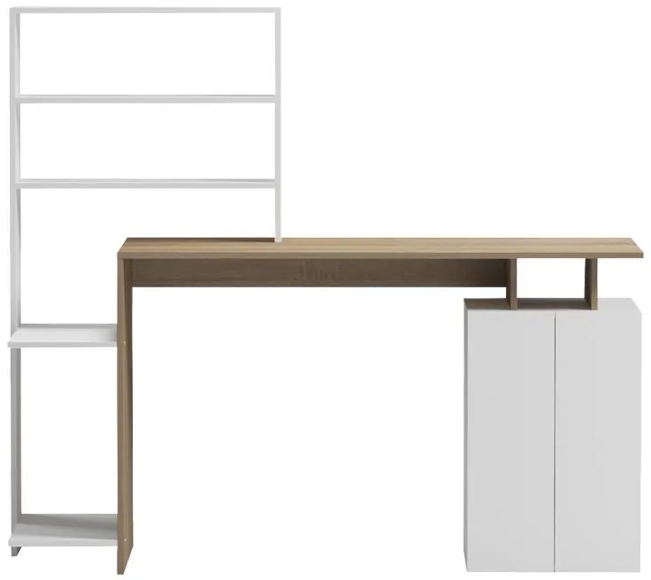 Γραφείο με βιβλιοθήκη και ντουλάπι Meza σε sonoma-λευκή απόχρωση 146.3x55x128.8εκ 146.3x55x128.8 εκ.