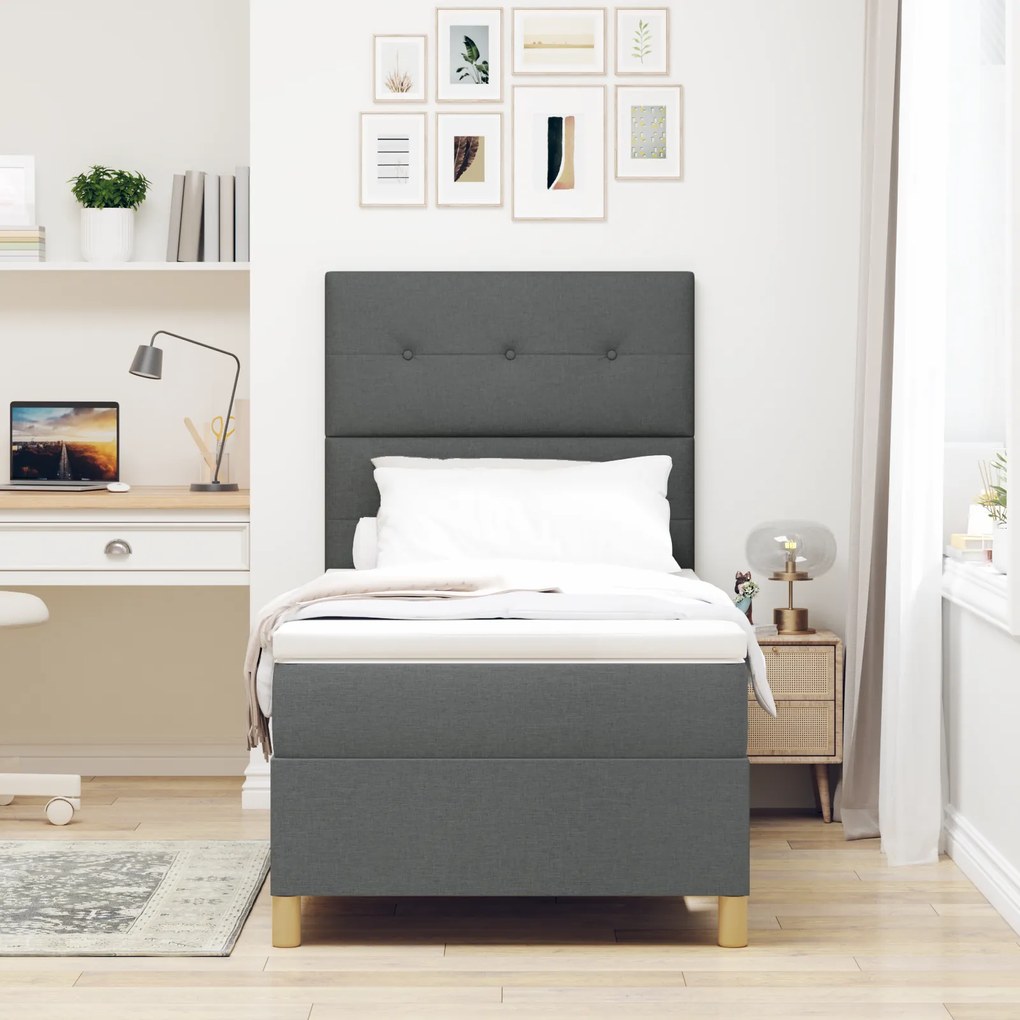 vidaXL Κρεβάτι Box Spring με Στρώμα Σκούρο Γκρι 90x200 εκ. Υφάσματος