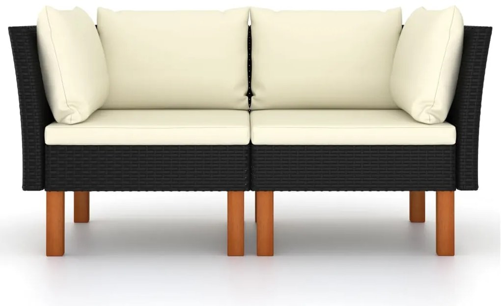 vidaXL Καναπέδες Γωνιακοί 2 τεμ. Συνθετικό Ρατάν/Μασίφ Ξύλο Ευκαλύπτου