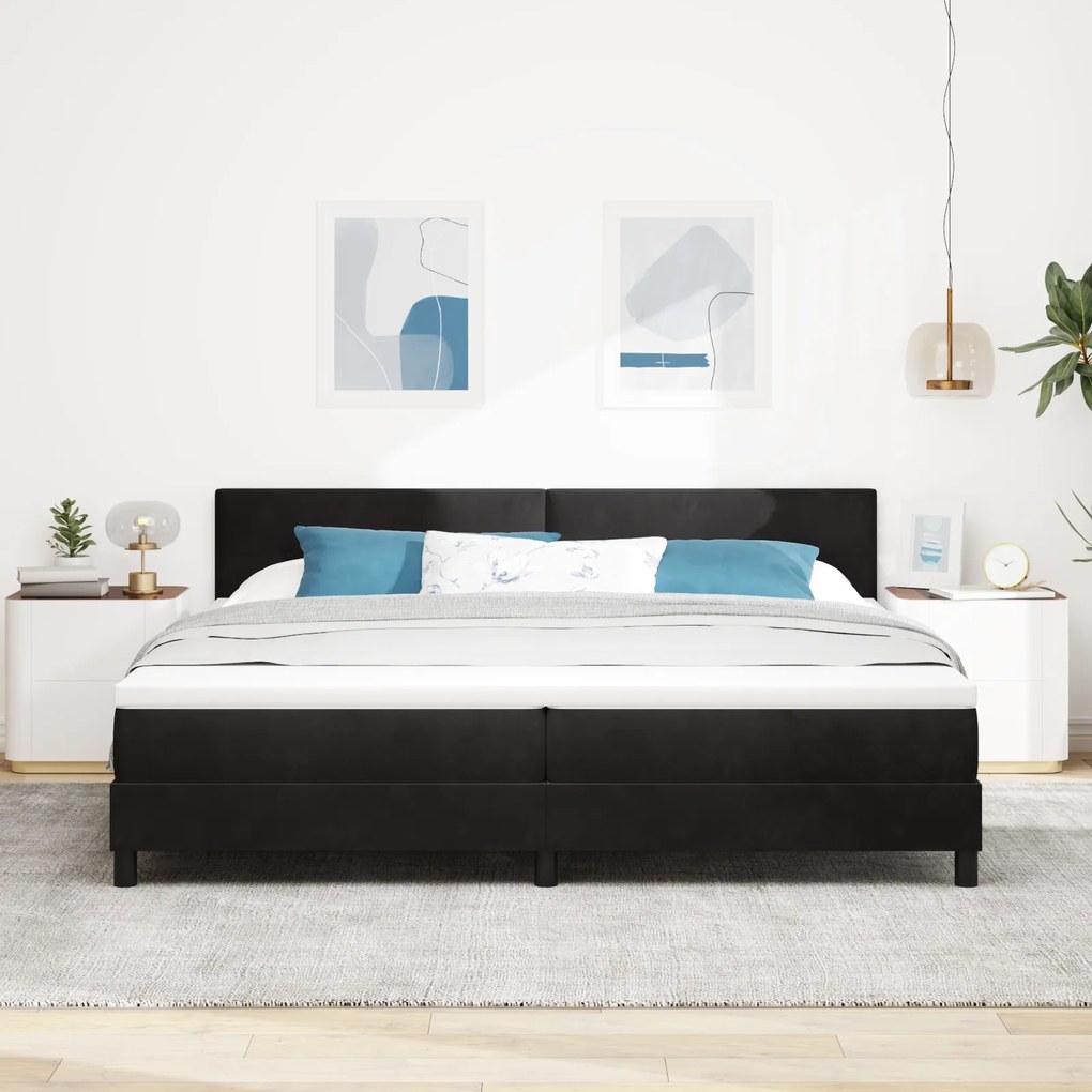 vidaXL Κρεβάτι Box Spring με Στρώμα Μαύρο 200x200 εκ Βελούδο