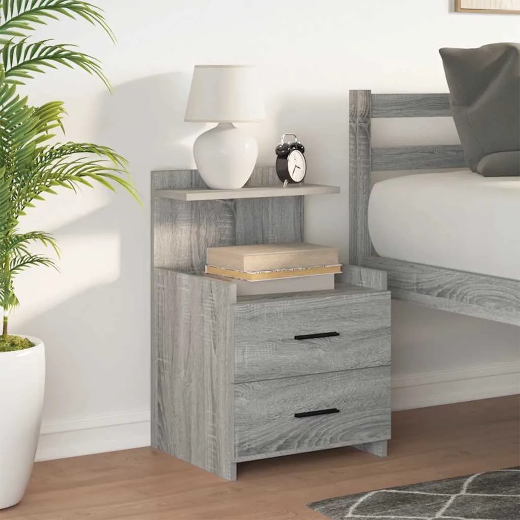 vidaXL Κομοδίνο με 2 Συρτάρια Γκρι Sonoma 40x36,5x62 εκ.