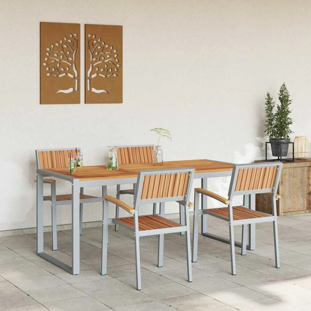vidaXL Σέτ φαγητού για κήπο 5 pcs Γκρι και καφέ 180 x 90 x 75 cm