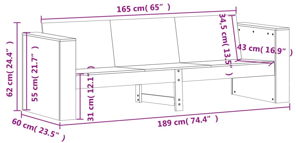 ΚΑΝΑΠΕΣ ΚΗΠΟΥ ΤΡΙΘΕΣΙΟΣ 189X60X62 ΕΚ. ΜΑΣΙΦ ΞΥΛΟ ΨΕΥΔΟΤΣΟΥΓΚΑΣ 832376