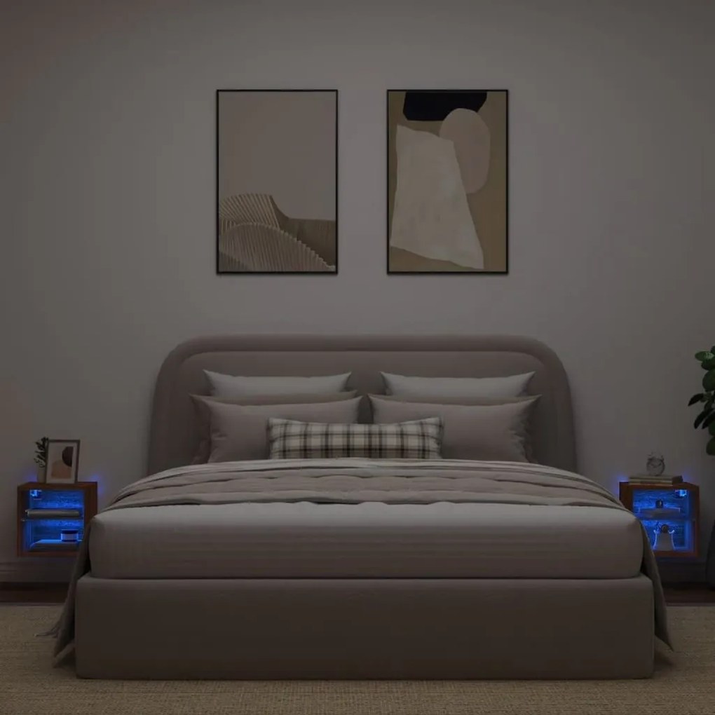 Έπιπλα Τοίχου Τηλ. με LED 2 Τεμ. Καφέ Δρυς 30x28,5x30 εκ. - Καφέ