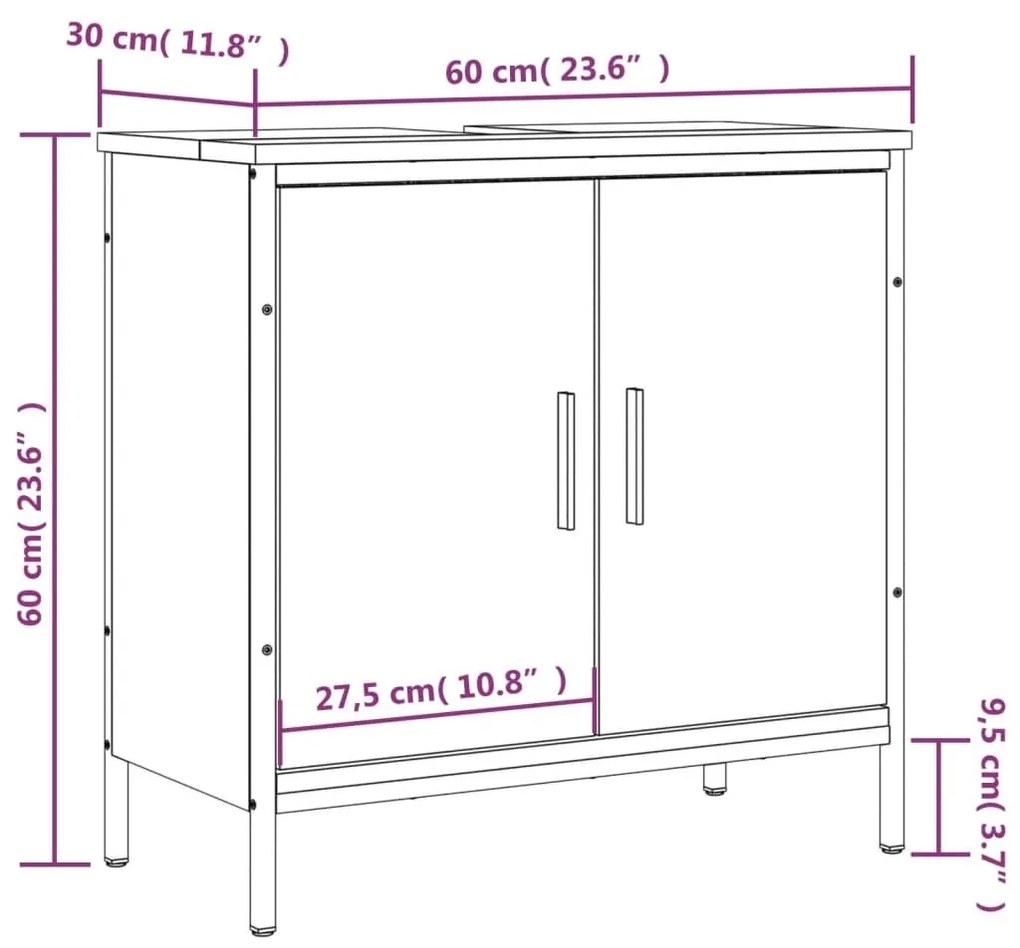 Ντουλάπι Νιπτήρα Μπάνιου Sonoma Δρυς 60x30x60 εκ. Επεξ. Ξύλο - Καφέ