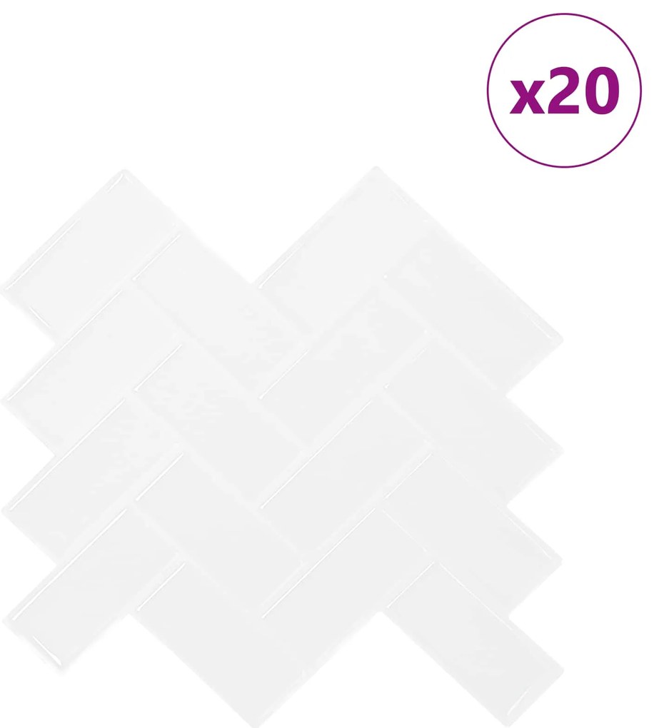 vidaXL Πλακάκι ψαροκόκαλο 20 pcs Λευκό 30 x 30 cm Πολυουρεθάνη και PET