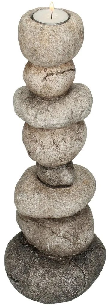 Κηροπήγιο Πέτρες Γκρι Polyresin 13x11x25.5cm