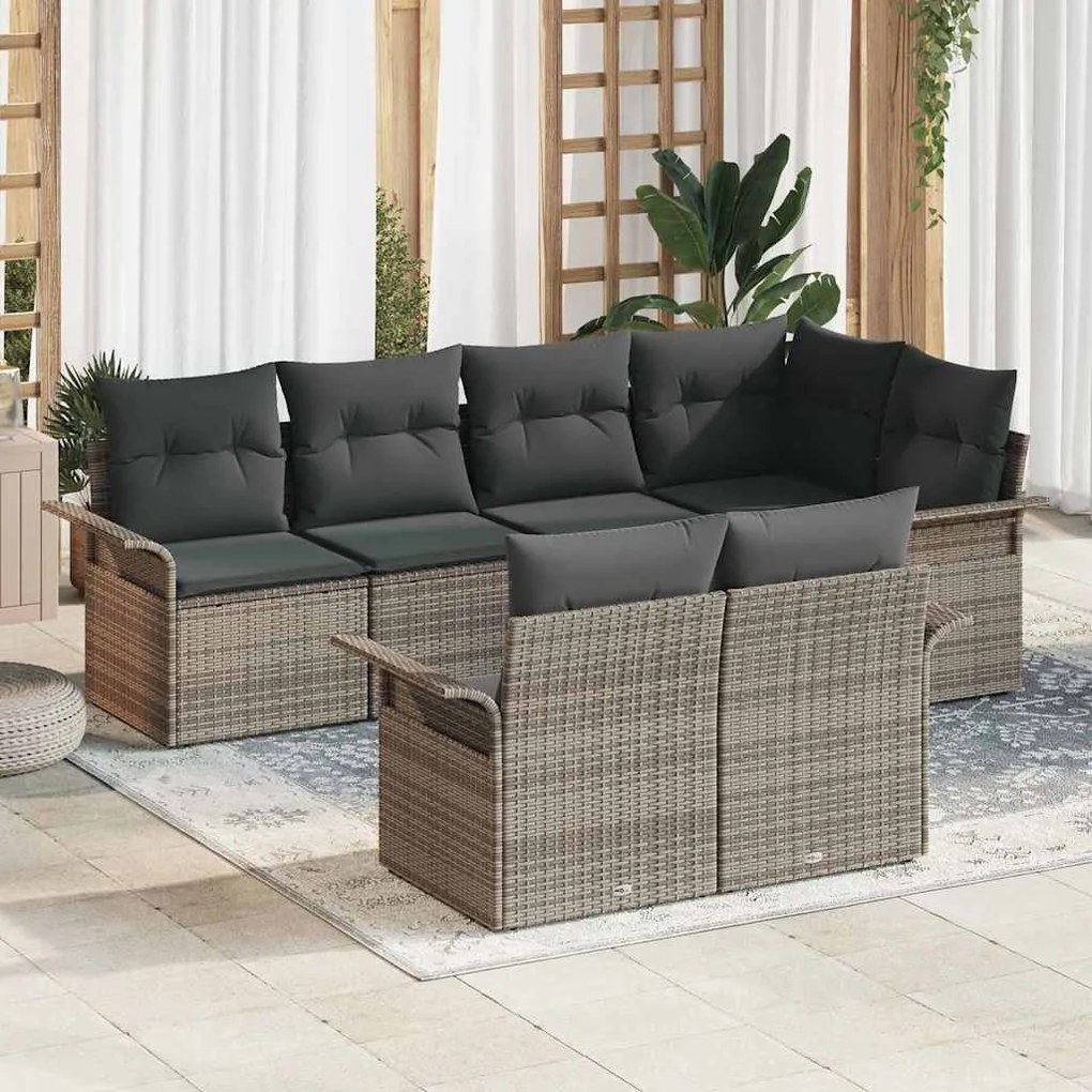 vidaXL Σετ Καναπέ Κήπου με μαξιλάρι 7 pcs Γκρι Πολυ ράταν