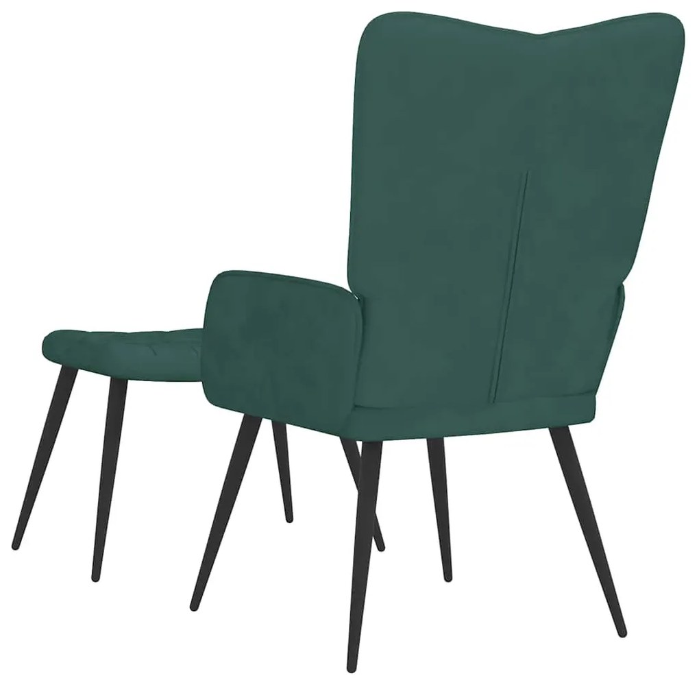 vidaXL Πολυθρόνα Relax Σκούρο Πράσινο Βελούδινη με Σκαμπό