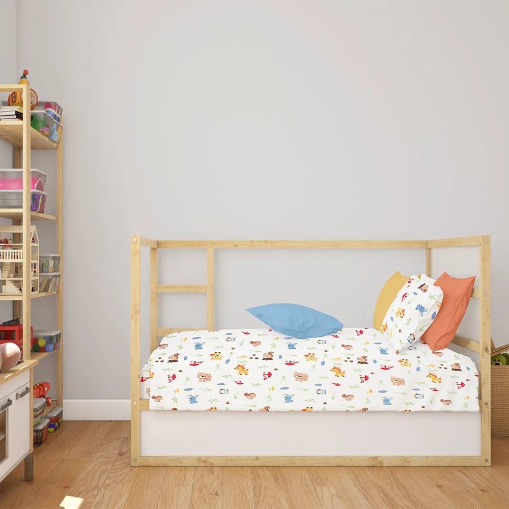 Σεντόνι Βρεφικό Forest Animals 570 White-Sky Blue DimCol Λίκνου 80x110cm 100% Βαμβάκι