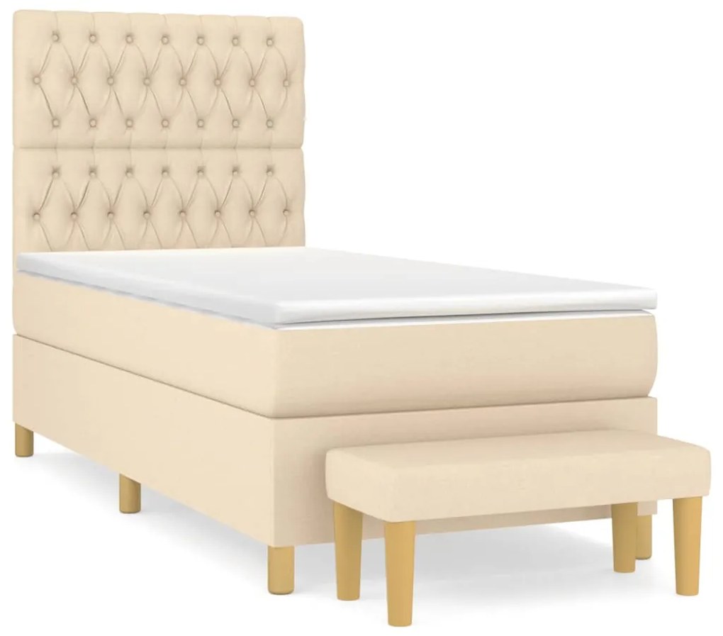 Κρεβάτι Boxspring με Στρώμα Κρεμ 100 x 200 εκ. Υφασμάτινο - Κρεμ