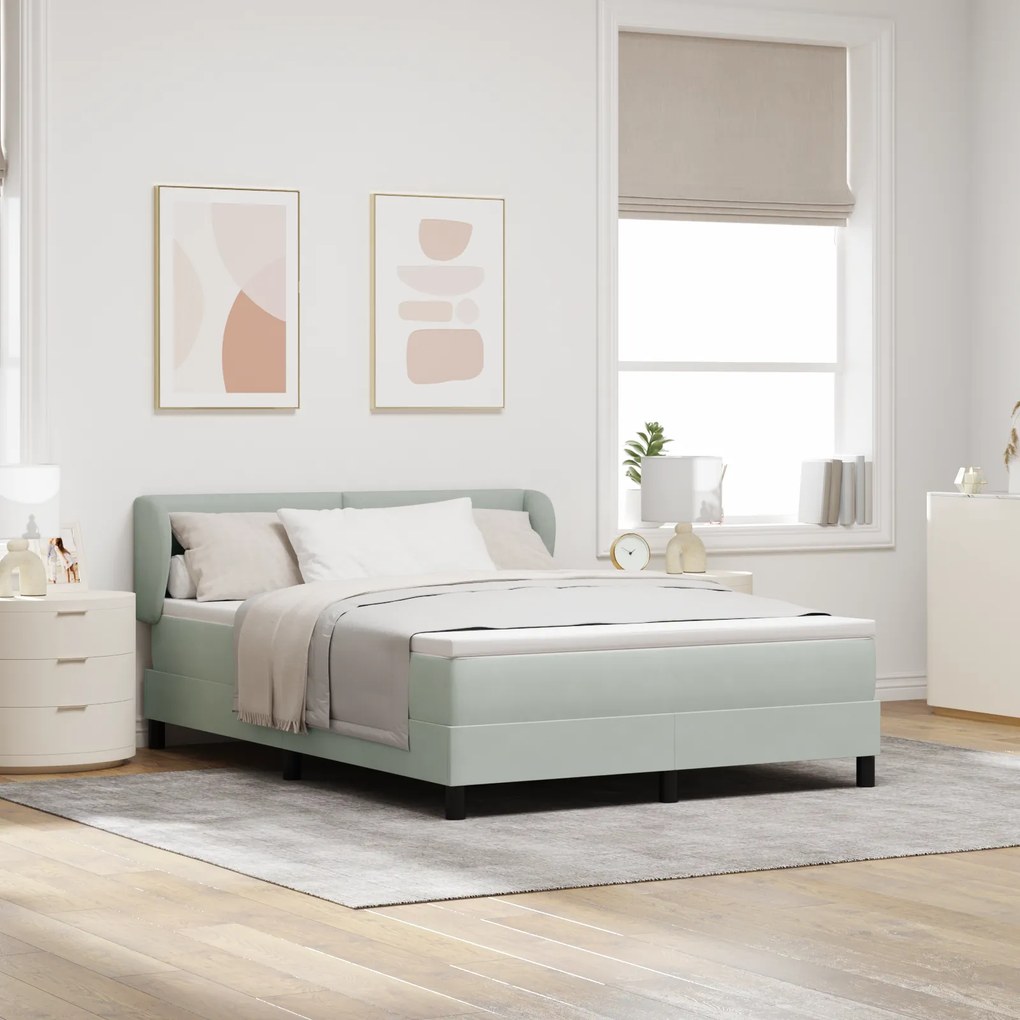 vidaXL Κρεβάτι Box Spring με Στρώμα Ανοιχτό Γκρι 140x200 εκ. Βελούδο