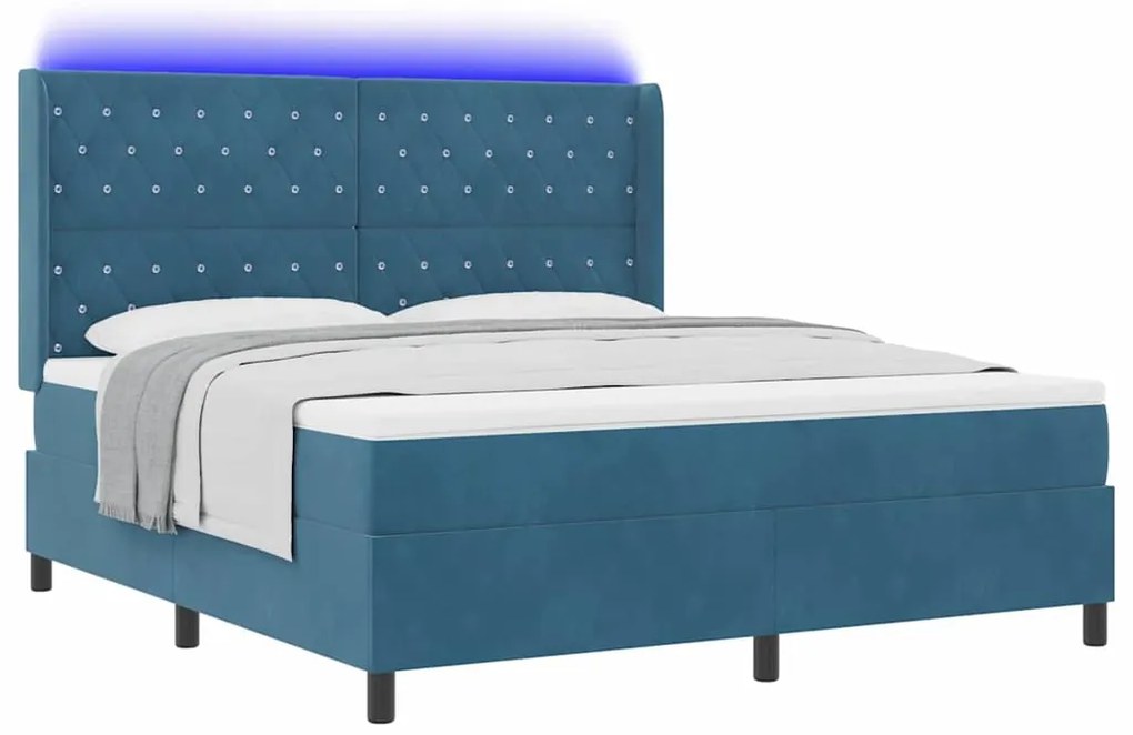 vidaXL Κρεβάτι Box Spring LED με Στρώμα Μπλε 180 x 200 cm Βελούδο