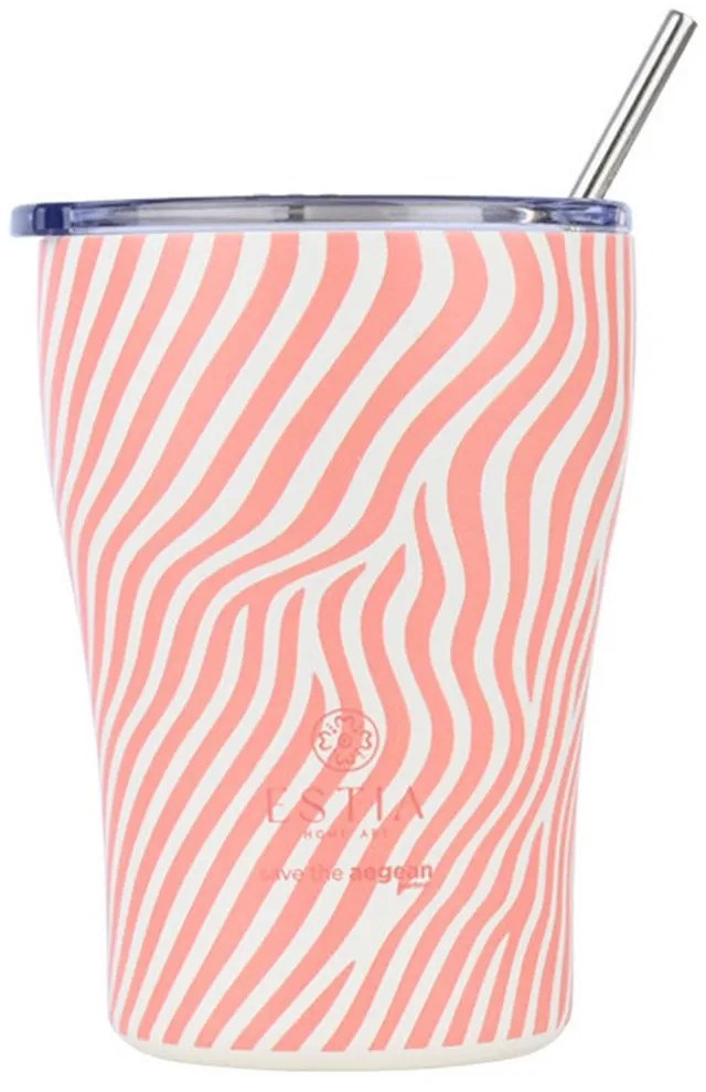 Ποτήρι - Θερμός Με Καλαμάκι Soft Ripple Save The Aegean 01-31732 350ml Terra-White Estia