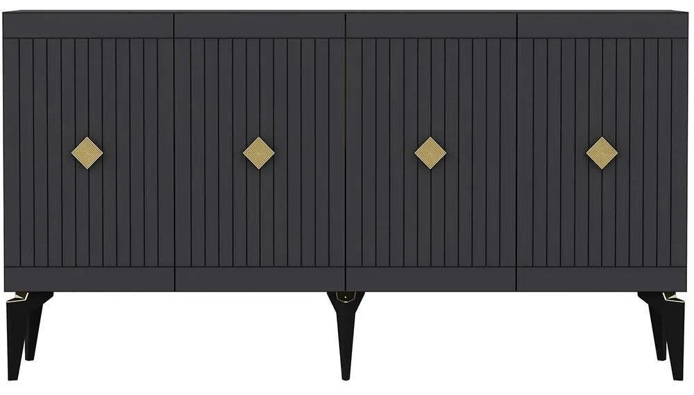Μπουφές Midas 475OLV1750 150x40x79cm Anthracite-Gold Μοριοσανίδα, Μελαμίνη