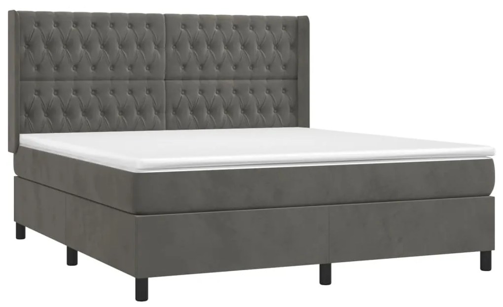 ΚΡΕΒΑΤΙ BOXSPRING ΜΕ ΣΤΡΩΜΑ &amp; LED ΣΚ. ΓΚΡΙ 180X200ΕΚ. ΒΕΛΟΥΔΙΝΟ 3139758