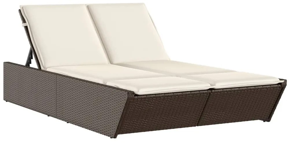 vidaXL Ξαπλώστρα Διπλή Καφέ από Συνθετικό Ρατάν με Μαξιλάρια