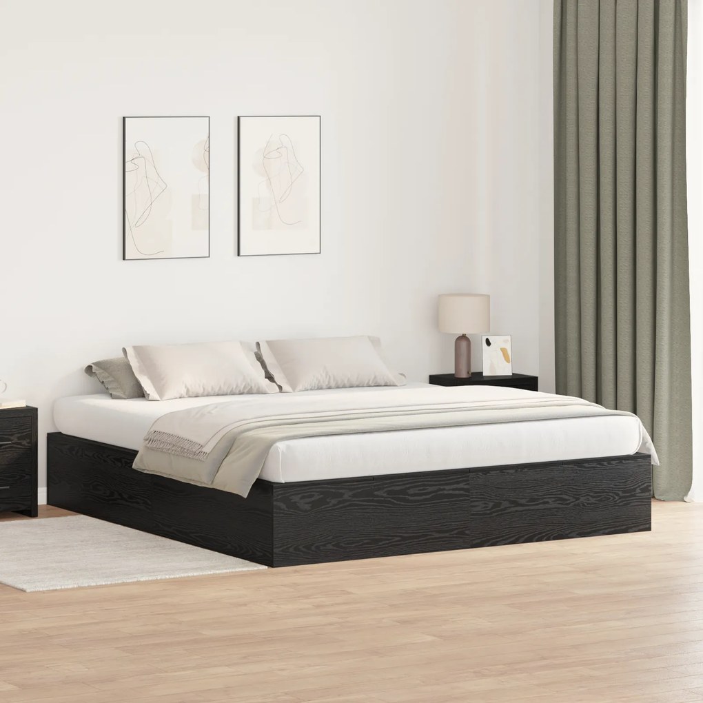 vidaXL Κρεβάτι Αποθήκευσης Μαύρος Δρυς 180x200 εκ