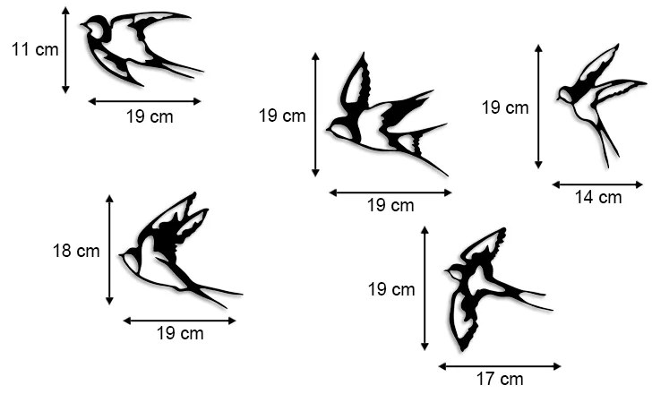 Διακοσμητικό τοίχου Swallows Megapap 5 τμχ μεταλλικό χρώμα μαύρο 19x19εκ.