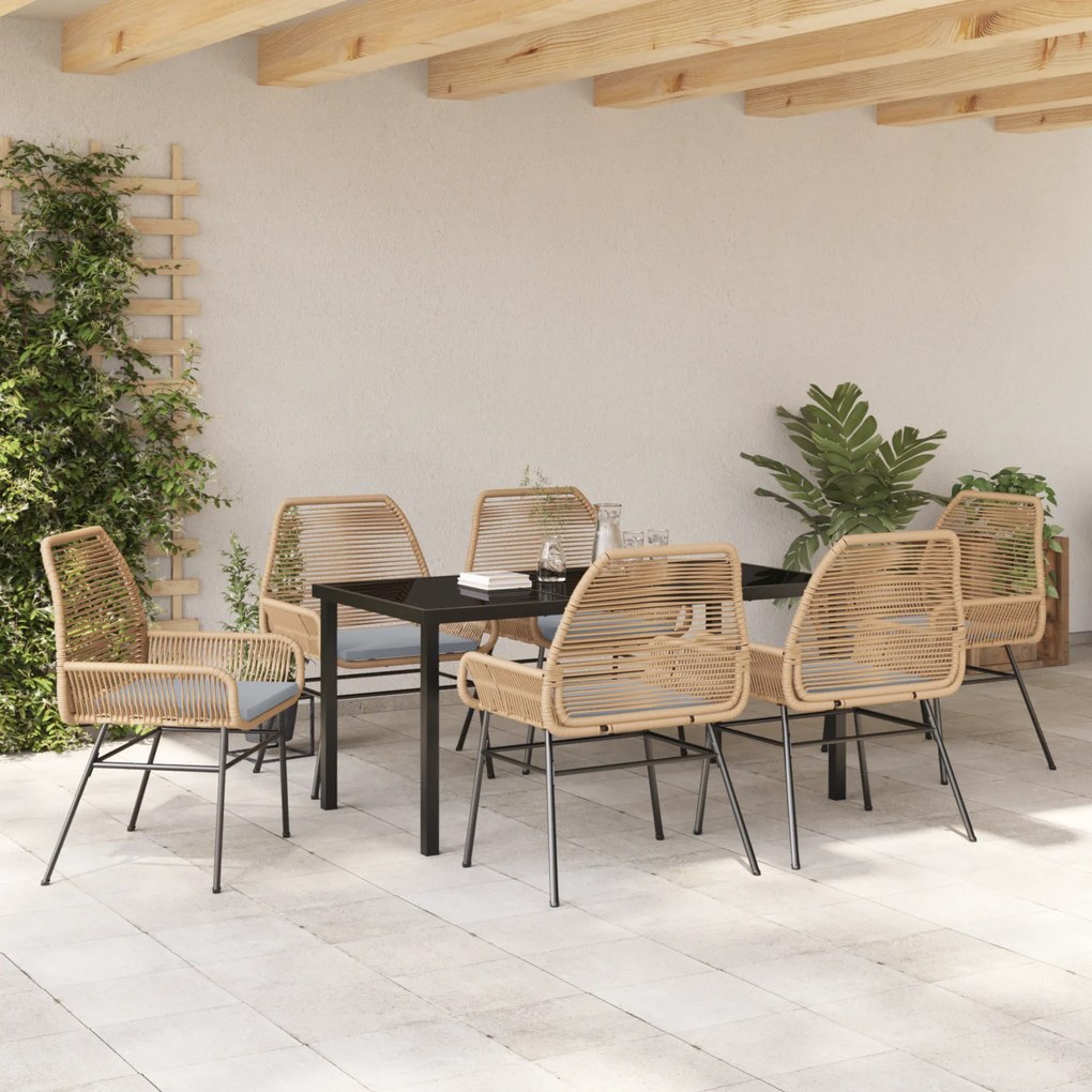 vidaXL Σετ 7 Τεμαχίων ΚηποDining με Μαξιλάρια Καφέ Πολυ Ρατάν