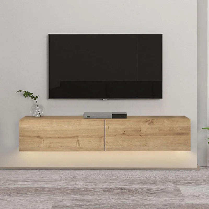 Έπιπλο τηλεόρασης επιτοίχιο Aristo Megapap με LED χρώμα sapphire oak 135x31,6x25εκ.