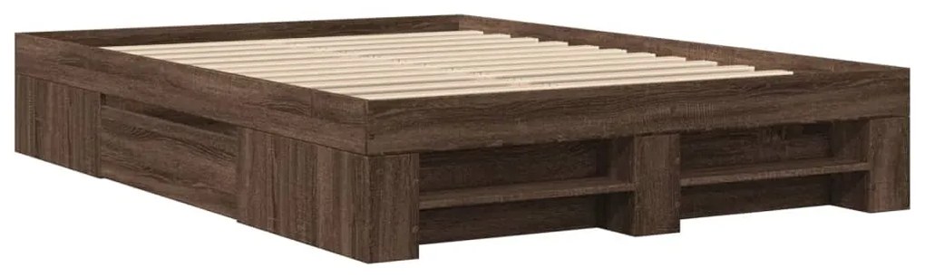 vidaXL Πλαίσιο Κρεβατιού Καφέ Δρυς 135x190 εκ. Επεξεργασμένο Ξύλο