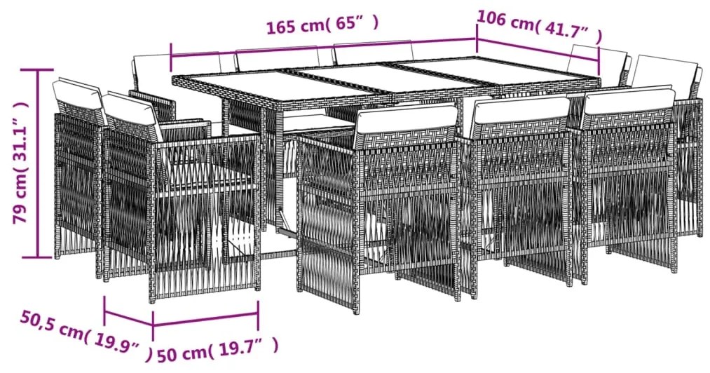 vidaXL Σετ Τραπεζαρίας Κήπου 11 τεμ. Μπεζ Συνθετικό Ρατάν με Μαξιλάρια